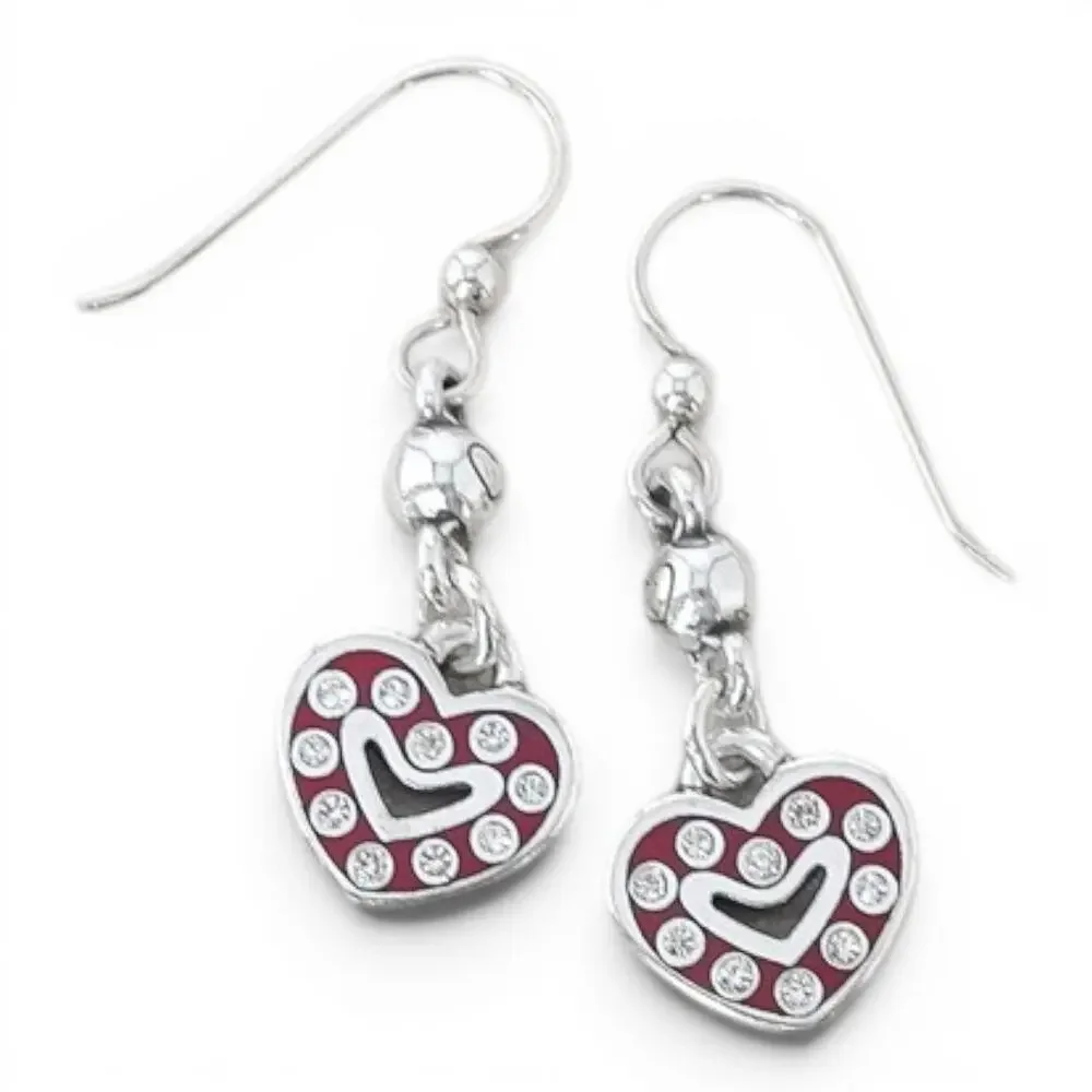 Brighton Sweet Hearts Red Enamel Dangle Earrings Clear Rhinestone Accents